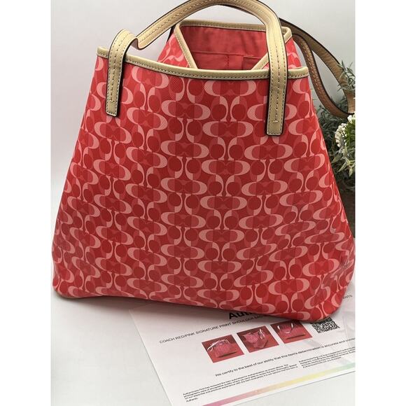 Coach 25673 Authenticated Peyton Park Split Dream Coated Canvas Red Pink Tote - Picture 4 of 13